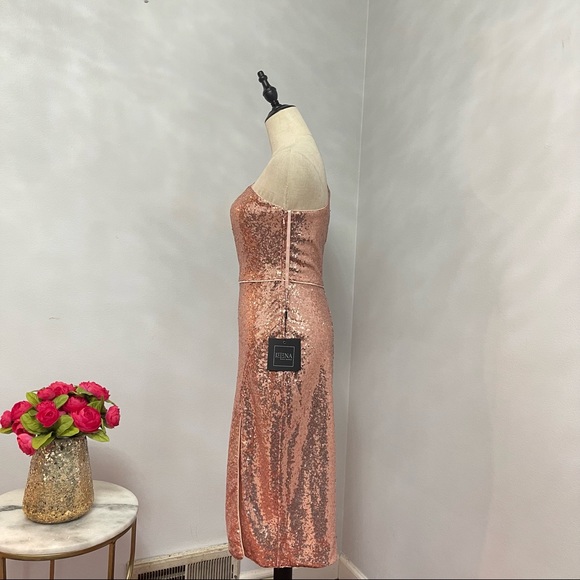 # Mac Duggal Rose Gold Sequins One Shoulder Ruffle Mini Dress / Gown New W/ Tag - Picture 10 of 17